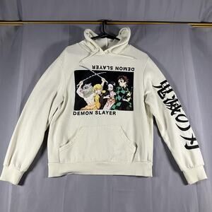 Demon Slayer Hoodie Mens Medium White Anime Kimetsu no Yaiba‎ Graphic Pullover